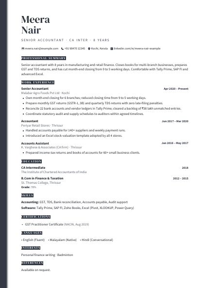 Accent Bar Charcoal Serif CV template