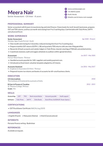 Bookend Plum CV template preview