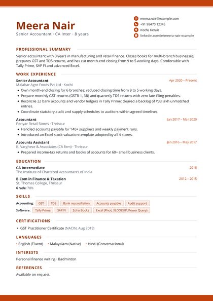 Bookend Terracotta Open CV template preview