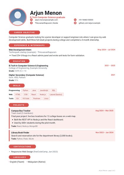 Campus Coral Sharp CV template preview