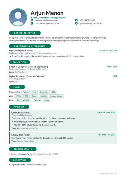 Campus Emerald CV template preview