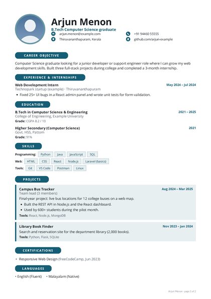 Campus Petrol Open CV template preview