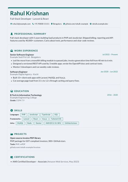 Cards Teal CV template