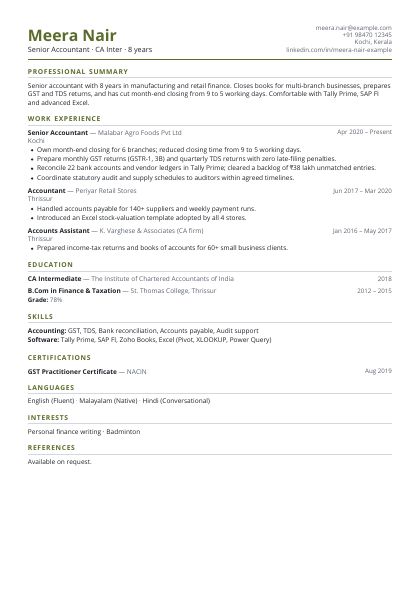 Compact Olive Open CV template