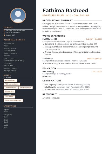 Dark Sidebar Amber CV template