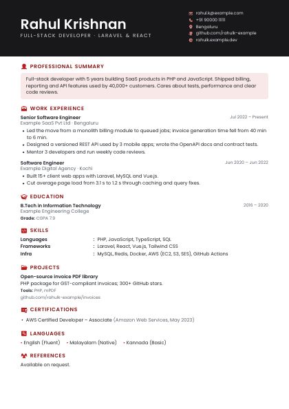 Developer Crimson Round CV template