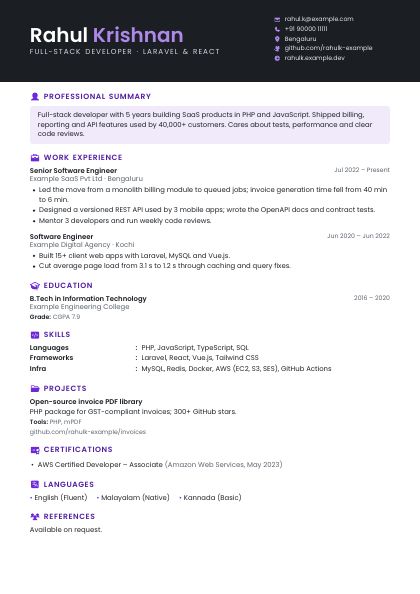 Developer Violet CV template