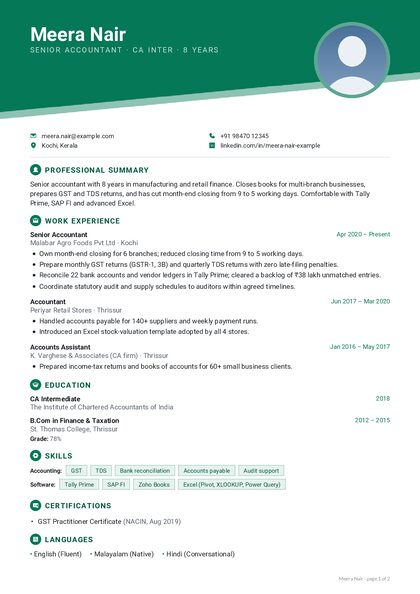 Diagonal Emerald Sharp CV template preview