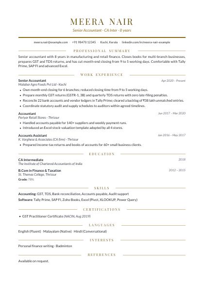 Elegant Gold CV template