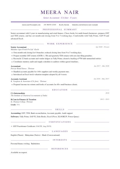 Elegant Plum Traditional CV template