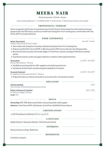 Framed Pine Elegant CV template preview