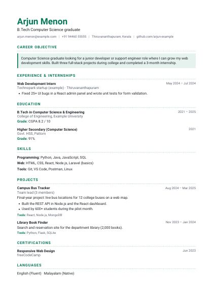 Fresher Emerald Sharp CV template