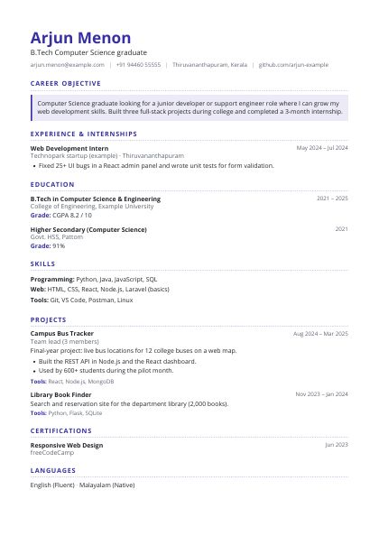 Fresher Indigo Open CV template