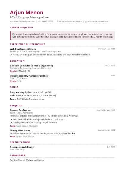 Fresher Magenta Open CV template