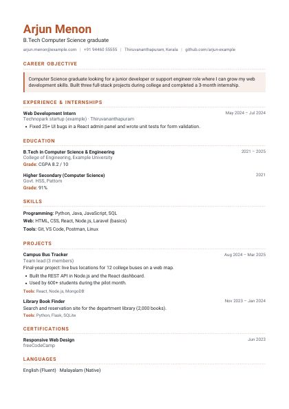 Fresher Rust Sharp CV template