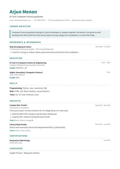 Fresher Teal Clean CV template