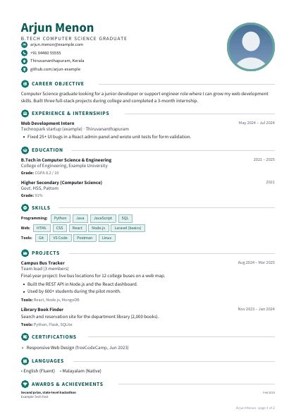 Graduate Teal Clean CV template
