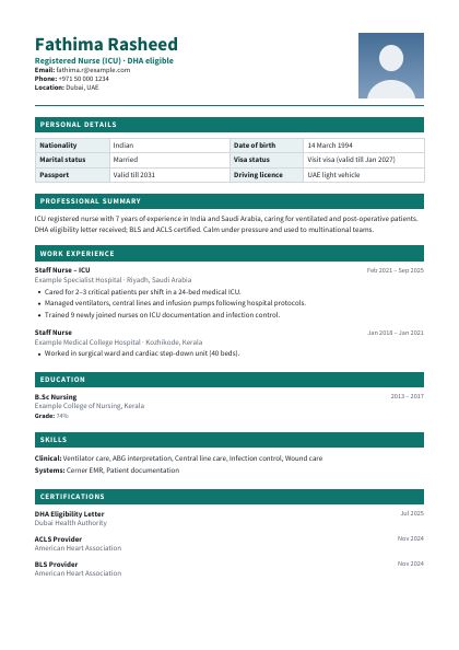 Gulf Format Teal Clean CV template