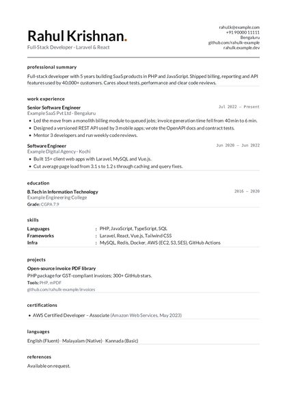 Mono Amber CV template preview