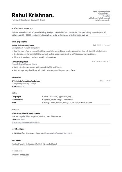 Mono Ink CV template preview