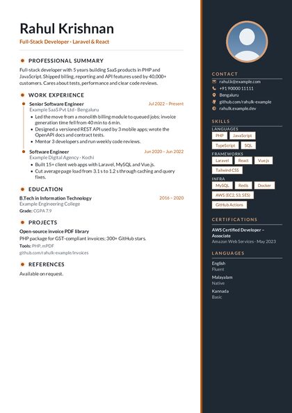 Navigator Amber CV template preview