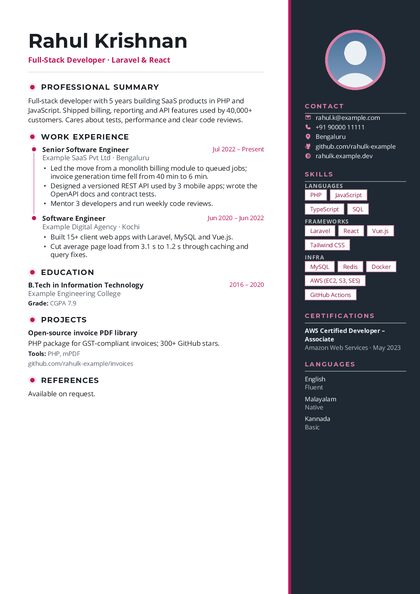 Navigator Rose Bold CV template preview