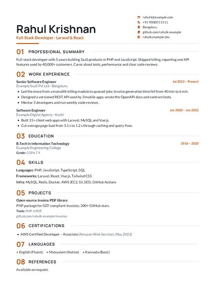 Numbered Amber Geo CV template preview