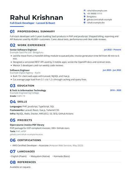 Numbered Cobalt CV template preview