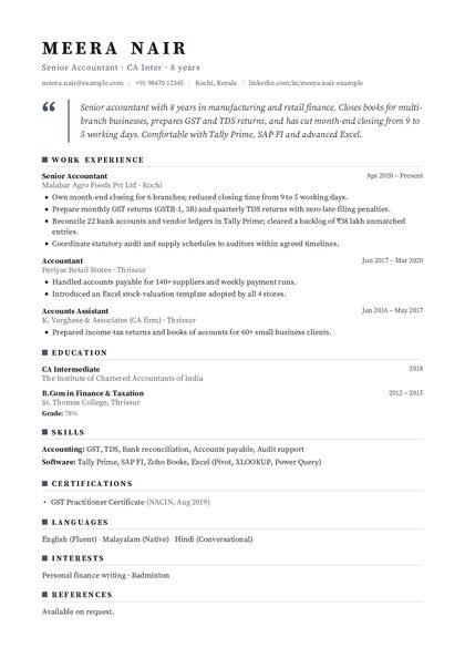 Quote Slate Serif CV template preview