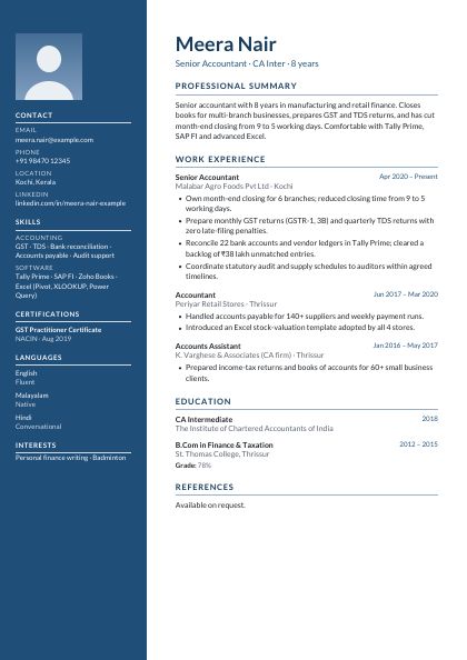 Sidebar Navy CV template