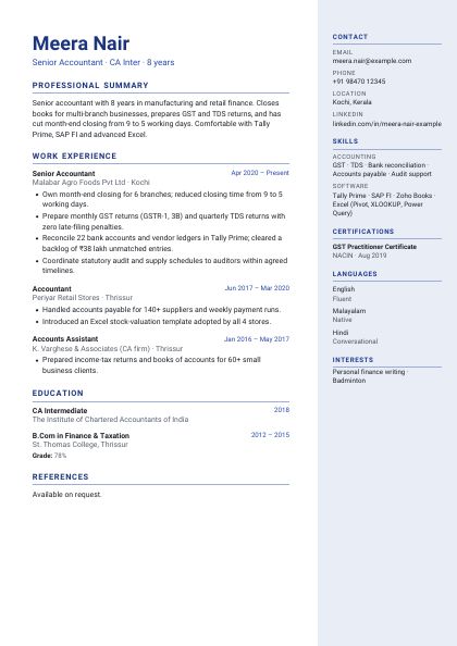 Side Panel Royal Blue Sharp CV template