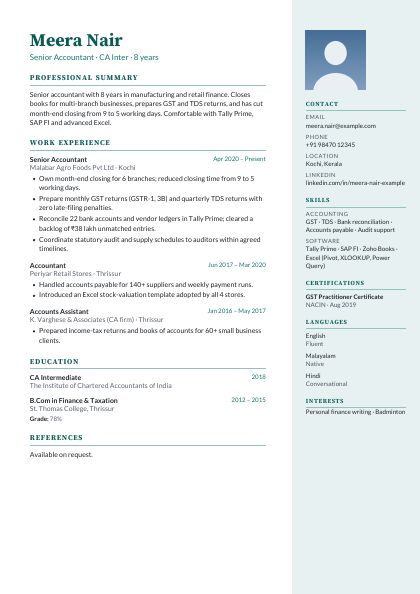 Side Panel Teal CV template