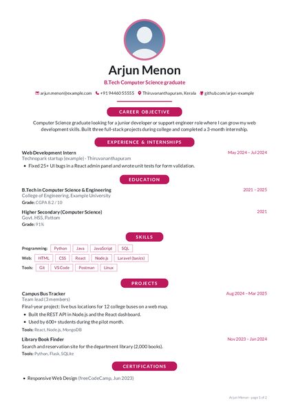 Spotlight Rose CV template preview