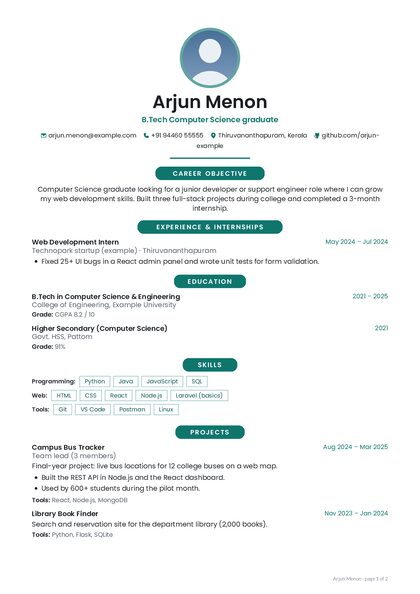 Spotlight Teal CV template preview
