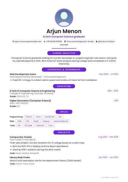 Spotlight Violet Round CV template preview