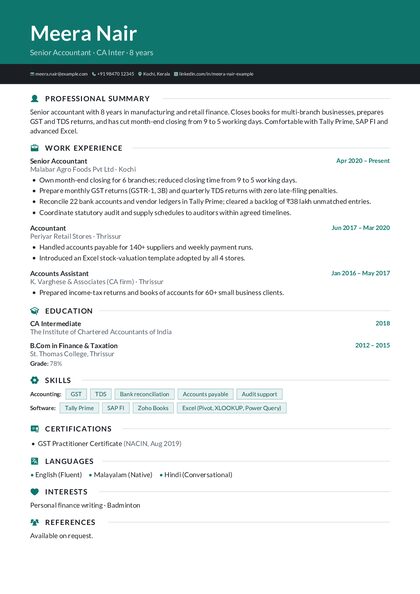 Stripe Teal CV template preview