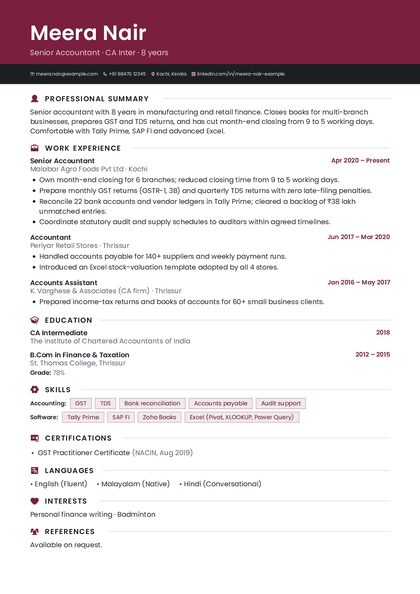 Stripe Wine Round CV template preview