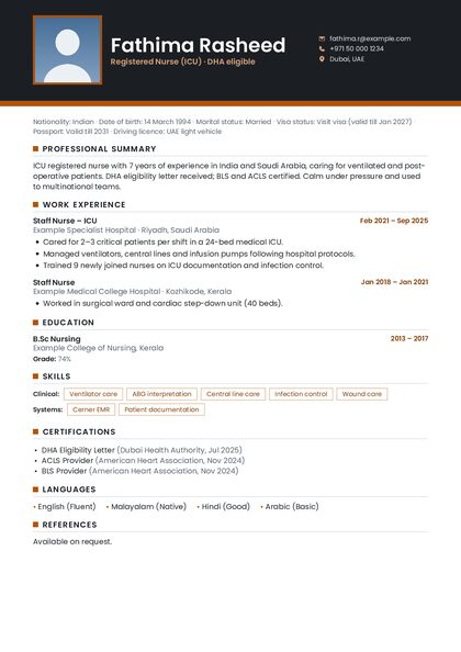 Studio Amber CV template preview