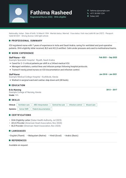 Studio Emerald Sharp CV template preview