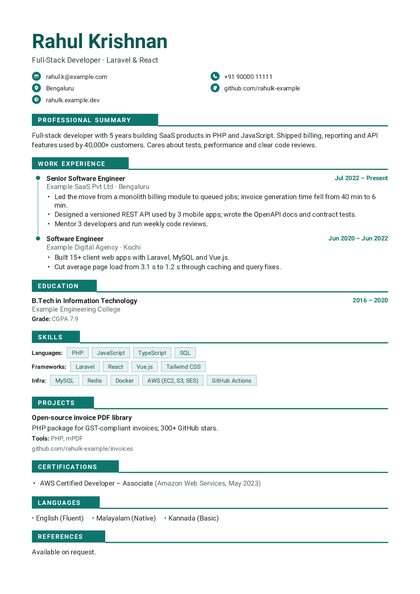 Tabs Teal Sharp CV template preview