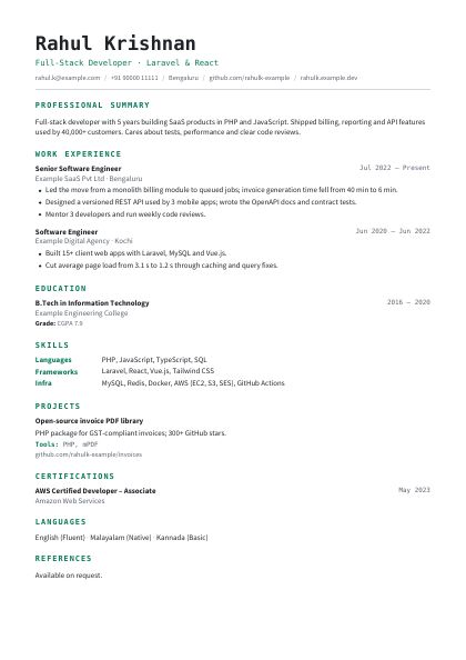 Tech Emerald CV template