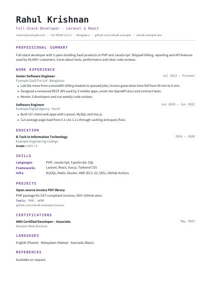 Tech Plum Code CV template