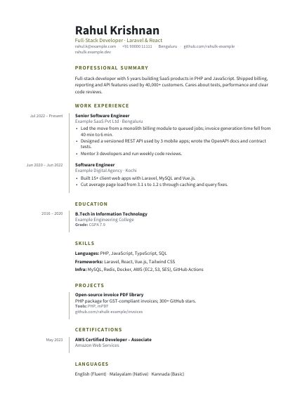 Timeline Olive Clean CV template