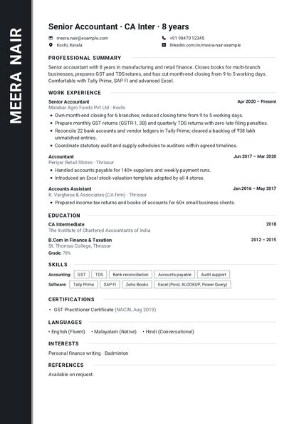 Vertical Ink Sharp CV template preview