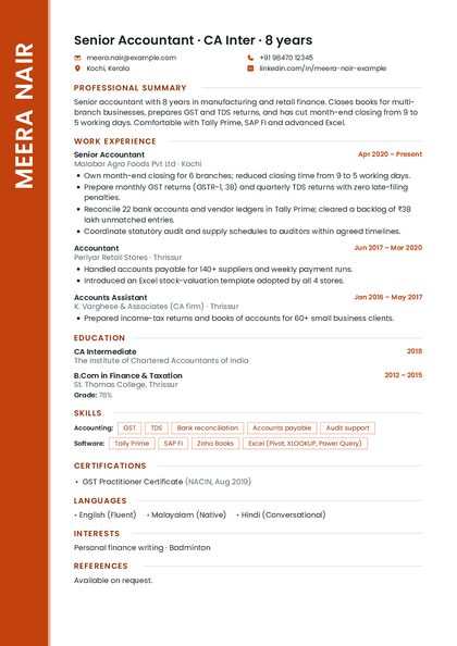 Vertical Terracotta Round CV template preview